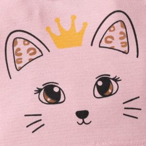 New Baby Pink Crawling Suit Set for Girls, featuring a long-sleeved top with a cute cat expression and leopard-print footed pants. - Image 8