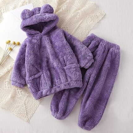 New children's winter flannel bear outing loungewear boys and girls cute hooded warm thicker pajamas