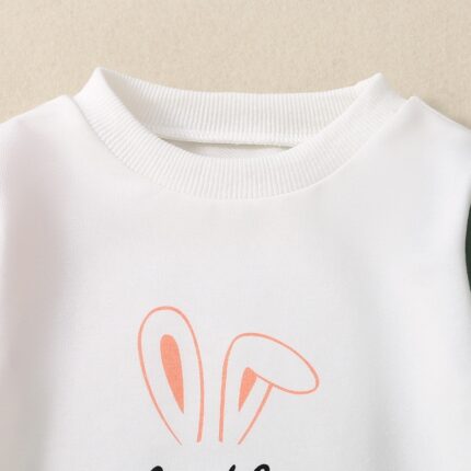 Cross-border infant girl resurrection rabbit print pink green color-blocked long-sleeved triangle ha - Image 3