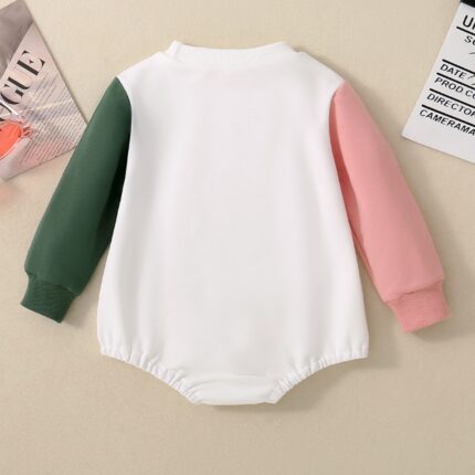 Cross-border infant girl resurrection rabbit print pink green color-blocked long-sleeved triangle ha - Image 2