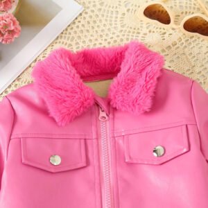 New girls' of fashionable flipped neck mouth fur short fashion and versatile jacket for small and medium-sized children - Image 8