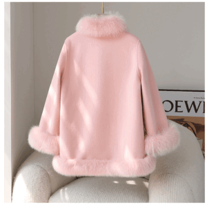 New Lady Cloak Fox Fur Coat: Women's Tweed Cashmere Coat Mid-length Young - Image 7
