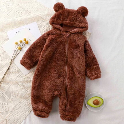 Baby winter one-piece warm crawling clothes, baby plush outer cover-ups, children's home pajamas, bears, sleeping bags - Image 2