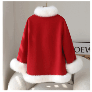 New Lady Cloak Fox Fur Coat: Women's Tweed Cashmere Coat Mid-length Young - Image 3