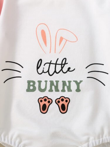 Cross-border infant girl resurrection rabbit print pink green color-blocked long-sleeved triangle ha - Image 6