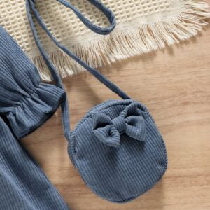 Trade Children's Clothing Version Girls Small and Medium-sized Children Corduroy Retro Denim Blue Long Sleeve Children's Dress with Backpack - Image 4