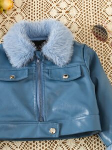 New girls' of fashionable flipped neck mouth fur short fashion and versatile jacket for small and medium-sized children - Image 3