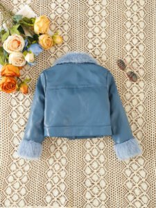 New girls' of fashionable flipped neck mouth fur short fashion and versatile jacket for small and medium-sized children - Image 2