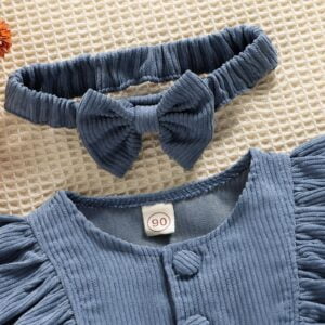 Trade Children's Clothing Version Girls Small and Medium-sized Children Corduroy Retro Denim Blue Long Sleeve Children's Dress with Backpack - Image 5