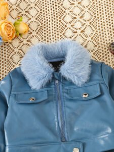 New girls' of fashionable flipped neck mouth fur short fashion and versatile jacket for small and medium-sized children - Image 4