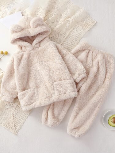 New children's winter flannel bear outing loungewear boys and girls cute hooded warm thicker pajamas - Image 2