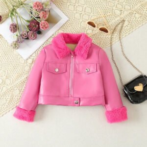 New girls' of fashionable flipped neck mouth fur short fashion and versatile jacket for small and medium-sized children - Image 6