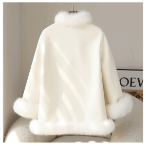 New Lady Cloak Fox Fur Coat: Women's Tweed Cashmere Coat Mid-length Young - Image 5