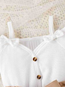 Children's clothes  girls spring and summer suspenders, cute bows, V-neck short-sleeved shorts, two-piece children's suit - Image 4