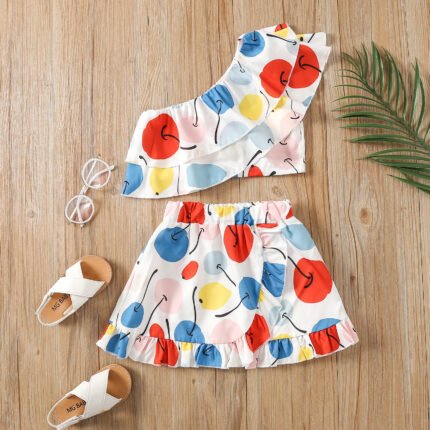 kids clothes 0-4 years old kids set girls summer clothes baby baby print short skirt two piece summer set