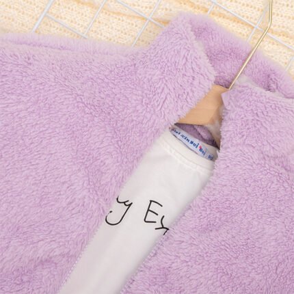 Girls' coat autumn and winter clothes new Korean version of the little fragrance long sleeve plush top lamb wool girl warm zipper - Image 3