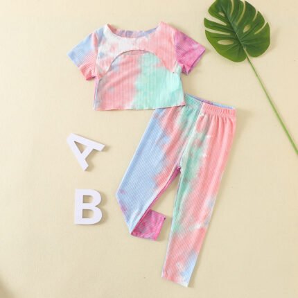 Cross-border foreign trade girl baby suit summer style short sleeve pants colorful t-shirt girl  style two-piece set - Image 5