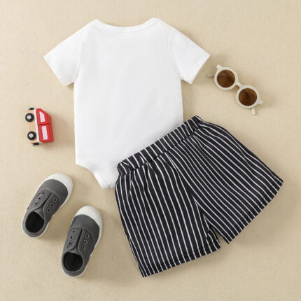 New Kids Summer Loungewear Set One-Piece Striped Shorts Clothes Boys Short Sleeve Two Piece Cross Border - Image 2