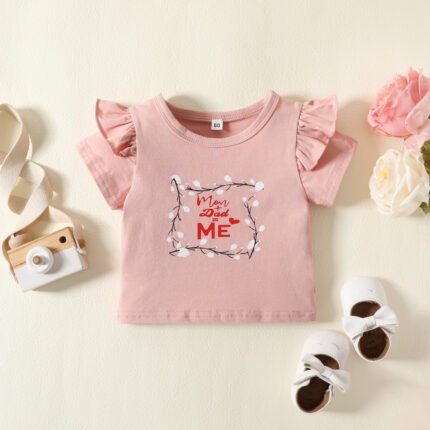 Children's summer cotton kids t-shirt two-piece set girls short sleeve top baby print shorts set - Image 4
