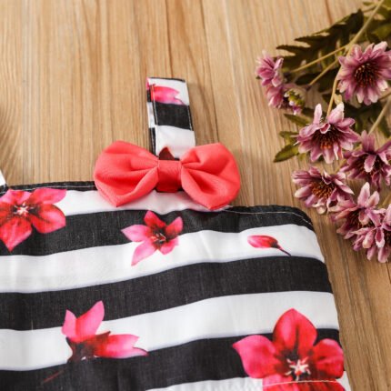 Foreign trade summer girls set baby foreign style children's tide print suspenders striped wide-leg shorts two-piece set - Image 5