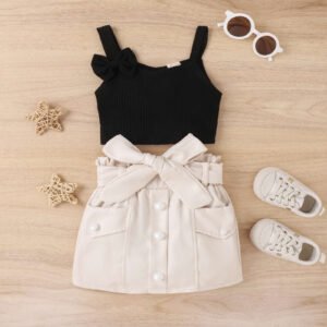 Children's clothing, spring and summer bows, suspenders, buttons, short skirts, two-piece trendy children's suits