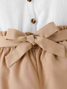 Children's clothes  girls spring and summer suspenders, cute bows, V-neck short-sleeved shorts, two-piece children's suit - Image 5