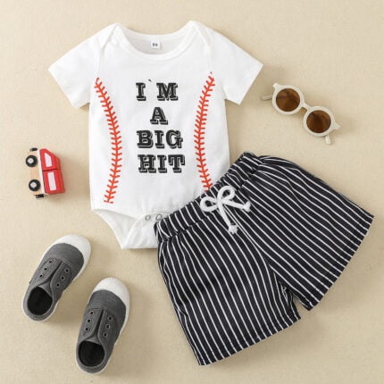 New Kids Summer Loungewear Set One-Piece Striped Shorts Clothes Boys Short Sleeve Two Piece Cross Border