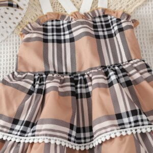 New Girls Summer Fashion Style Small Plaid Cake Skirt Children's Fashionable Side Vest Suspenders with Hats - Image 6