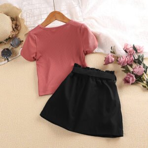 Children's Wear Summer New Children's Pit Strip Short Sleeve Top Short Skirt Two Girl Suits - Image 2
