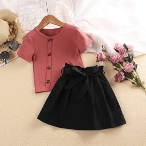 Children's Wear Summer New Children's Pit Strip Short Sleeve Top Short Skirt Two Girl Suits