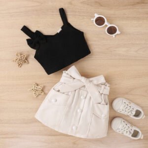 Children's clothing, spring and summer bows, suspenders, buttons, short skirts, two-piece trendy children's suits - Image 2