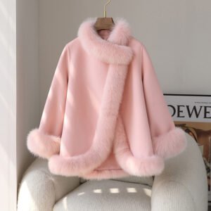 New Lady Cloak Fox Fur Coat: Women's Tweed Cashmere Coat Mid-length Young - Image 6