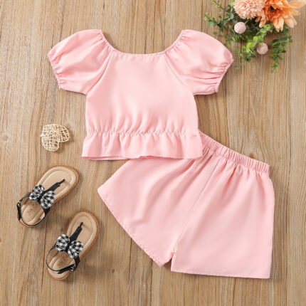 New Girls Suit Summer Fashion Baby Girl Comfortable Foreign Bubble Sleeve Cute Shorts Two-Piece Set - Image 4