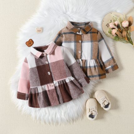 Girl Single Breasted Cardigan Jacket Clothes New Long Sleeve Jacket Plaid Jacket Children