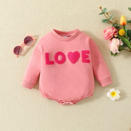 Foreign trade European and American infant LOVE embroidered long-sleeved Harbin clothes spring and autumn new home triangle climbing suit jumpsuit