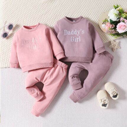 Girls' Hipster Casual Set New Girls Alphabet Long Sleeve Top Solid Color Trousers Set