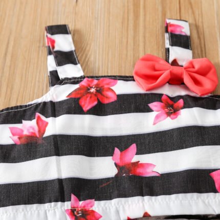 Foreign trade summer girls set baby foreign style children's tide print suspenders striped wide-leg shorts two-piece set - Image 4