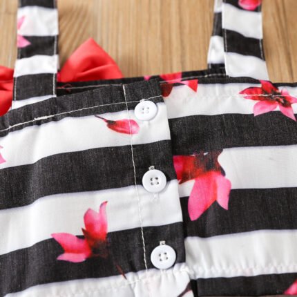 Foreign trade summer girls set baby foreign style children's tide print suspenders striped wide-leg shorts two-piece set - Image 6