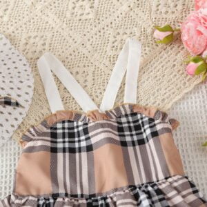 New Girls Summer Fashion Style Small Plaid Cake Skirt Children's Fashionable Side Vest Suspenders with Hats - Image 3