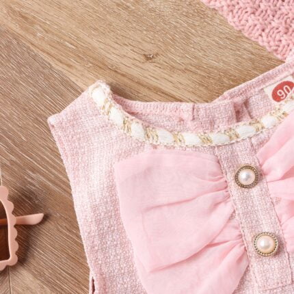 children's clothes, small fragrance, mesh, puff sleeves, base shirt, tweed, lace, vest skirt, shoulder bag, girls' suit - Image 6
