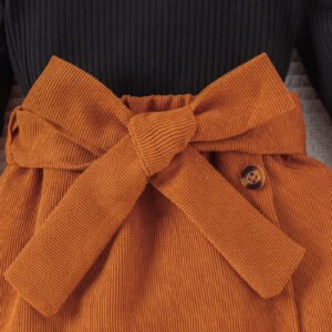 Children's clothing fashion girls autumn and winter suits, solid color long-sleeved tops + corduroy skirts with belts - Image 6