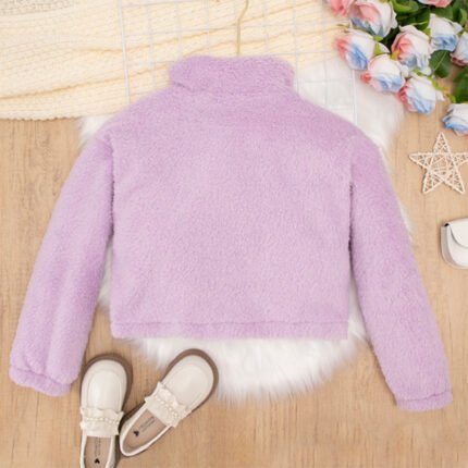 Girls' coat autumn and winter clothes new Korean version of the little fragrance long sleeve plush top lamb wool girl warm zipper - Image 2