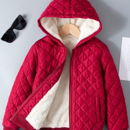 Children's cotton clothes of loose short lambswool stitching, fleece thickened cotton clothes, hooded children's jacket