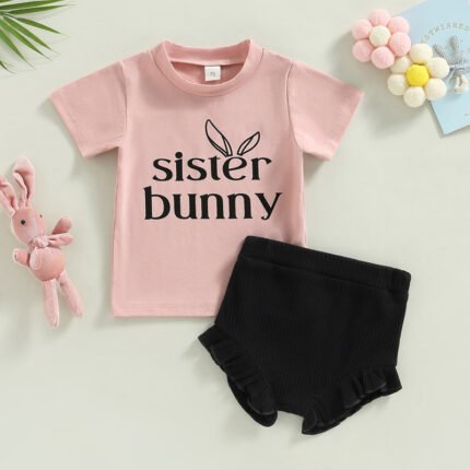 Foreign trade new Easter children's suit, spring children's clothes, girls' T-shirt + shorts, two-piece suit, baby foreign summer dress - Image 5