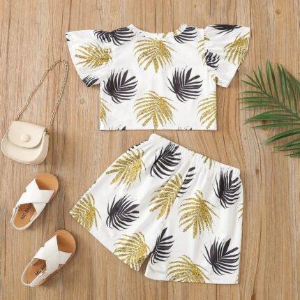 Baby girls summer clothes new girls vacation set 1-5 years old foreign fashion short sleeve shorts two-piece set - Image 3