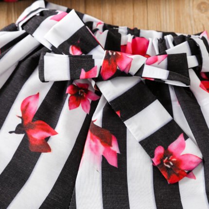 Foreign trade summer girls set baby foreign style children's tide print suspenders striped wide-leg shorts two-piece set - Image 8