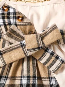 New Summer Girls Sweet Color-Blocked Plaid Strap Bow Dress - Image 6