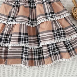 New Girls Summer Fashion Style Small Plaid Cake Skirt Children's Fashionable Side Vest Suspenders with Hats - Image 5