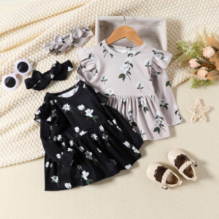 Baby girl dress print princess skirt cotton crawler clothes newborn toddler go out long sleeve