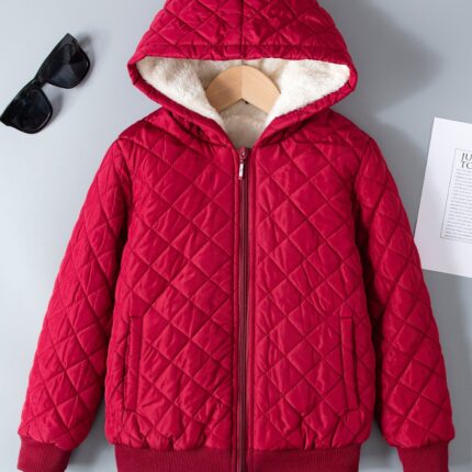 Children's cotton clothes of loose short lambswool stitching, fleece thickened cotton clothes, hooded children's jacket - Image 3